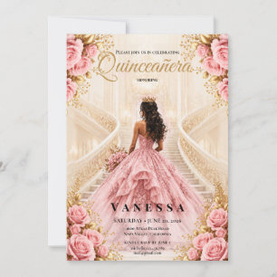Quinceanera-Rosa- und Goldene Einladung