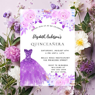 Quinceanera rosa violette Blumen Kleidung Einladun