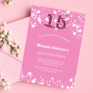 Quinceanera rosa weiße Sterne Luxus Einladung