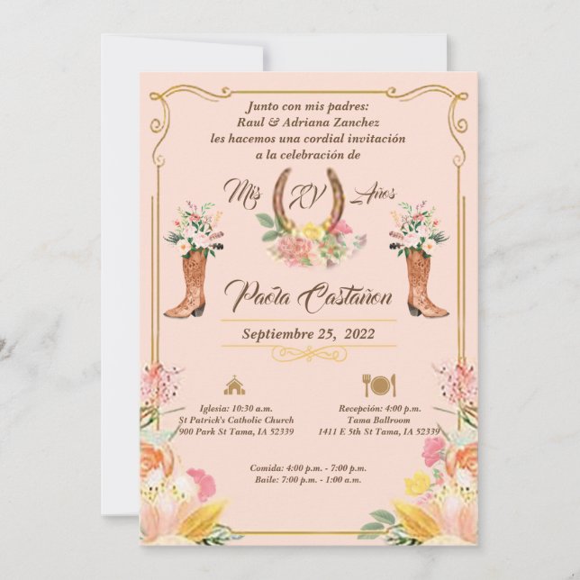 QUINCEANERA Rose Charra Aquarelle Invitation (Devant)