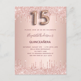 Quinceanera rose en or blush invitation