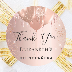 Quinceanera Rose erröten Glitzer Ballon Vielen Dan Runder Aufkleber