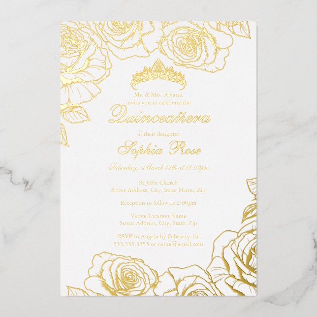 Quinceanera, Rose Folieneinladung (Vorderseite)