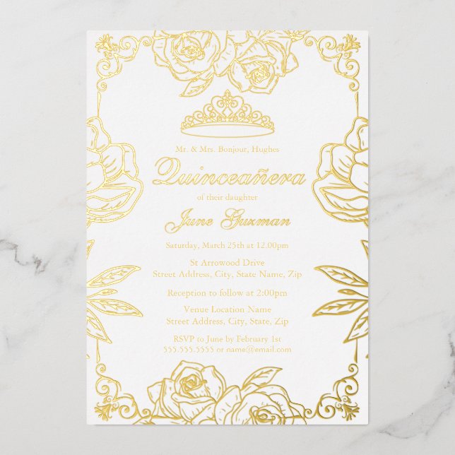 Quinceanera, Rose Folieneinladung (Vorderseite)