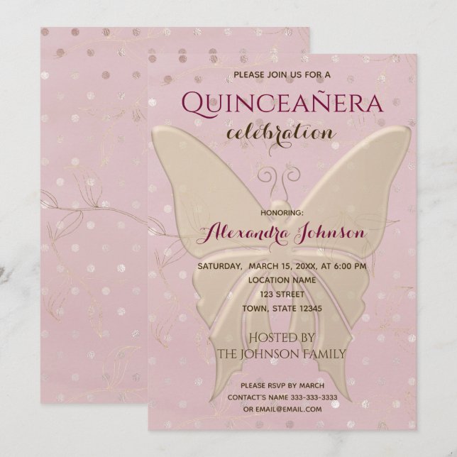 Quinceanera Rose Gold 15. Geburtstag Einladung (Vorne/Hinten)