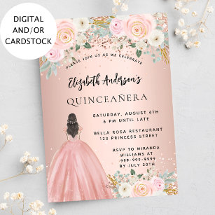Quinceanera Rose Gold Blume Kleid Einladung