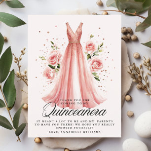 Quinceañera Rose Gold Dress 15. Geburtstag Dankeskarte