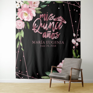 Quinceanera Rose Gold Foil Rosa Blumenstrauß Hinte Wandteppich