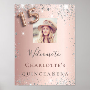 Quinceanera Rose Gold Foto Silber Glitzer Empfang Poster