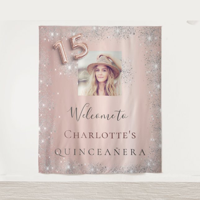 Quinceanera Rose Gold Foto Silber Wandteppich (Vorderseite)