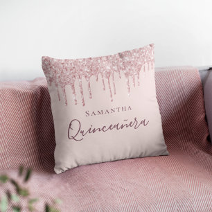 Quinceanera rose gold glitter drips name kissen