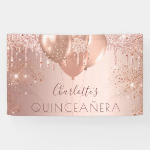 Quinceanera Rose Gold Glitzer Ballons Monogramm Banner