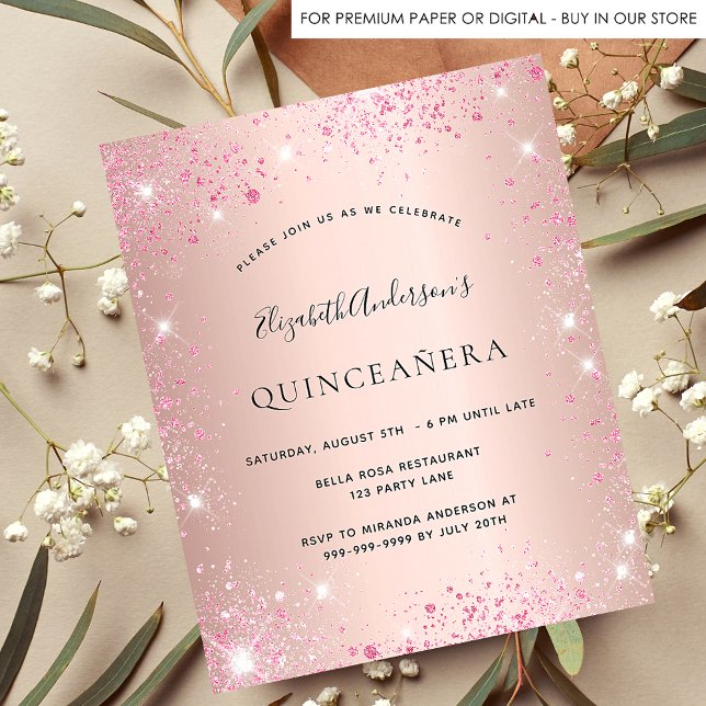 Quinceanera Rose Gold Glitzer Einladung Flyer (Von Creator hochgeladen)