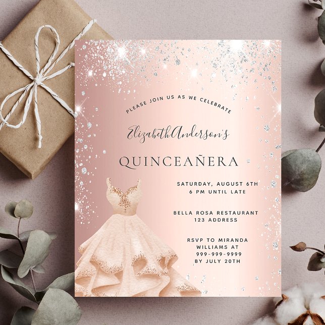 Quinceanera Rose Gold Glitzer Einladung Flyer (Von Creator hochgeladen)