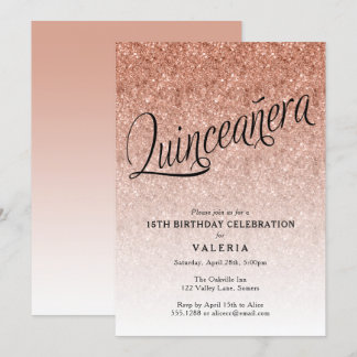 Quinceanera Rose Gold Glitzer Einladung zum Geburt