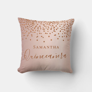 Quinceanera Rose Gold Glitzer fällt Namen Kissen