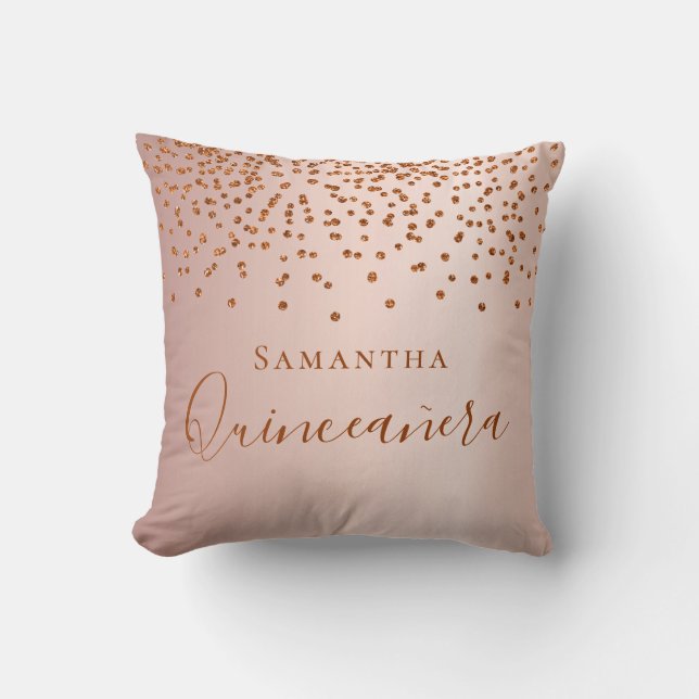 Quinceanera Rose Gold Glitzer fällt Namen Kissen (Vorderseite)