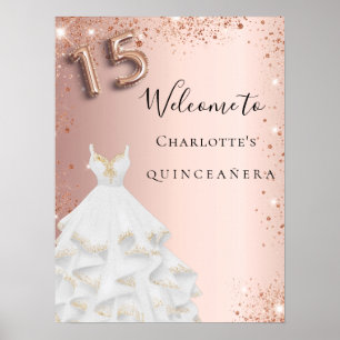 Quinceanera Rose Gold Glitzer Kleid Weißer Empfang Poster