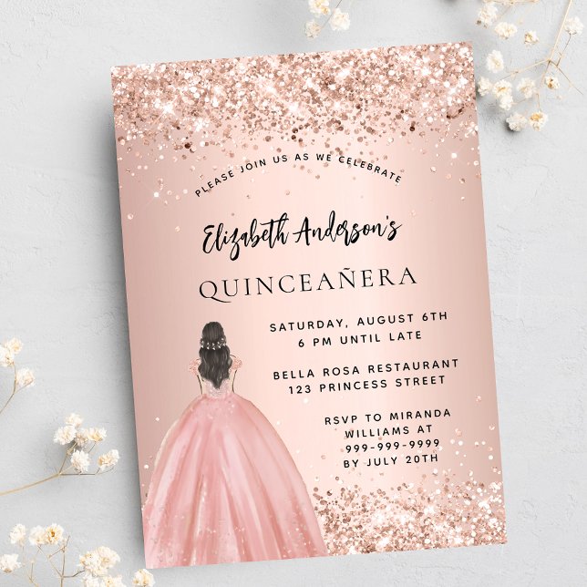 Quinceanera Rose Gold Glitzer Luxus Einladung (Von Creator hochgeladen)