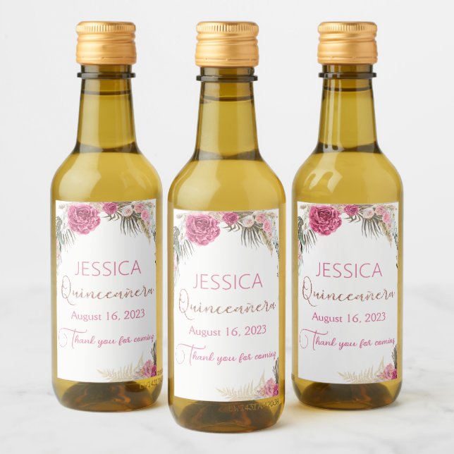 Quinceanera Rose Gold Glitzer Mini Flasche Etikett (Flaschen)