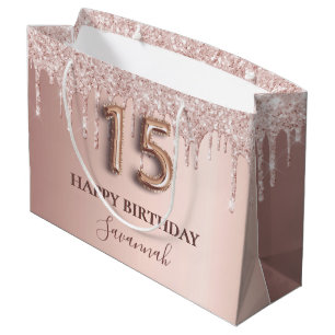 Quinceanera Rose Gold Glitzer Rosa Ballon Stil Große Geschenktüte