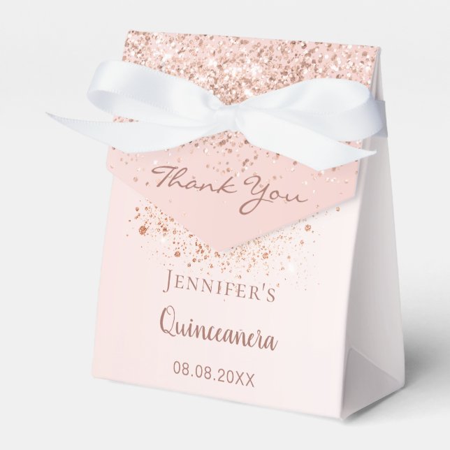 Quinceanera Rose Gold Glitzer rot Rosa Vielen Dank Geschenkschachtel (Vorderseite)