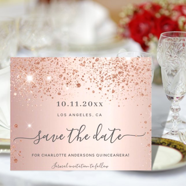 Quinceanera Rose Gold Glitzer Save the Date (Von Creator hochgeladen)