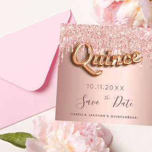Quinceanera Rose Gold Glitzer Save the Date Karte