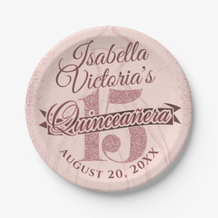 Quinceanera Rose Gold Glitzer Sparkasse Pappteller