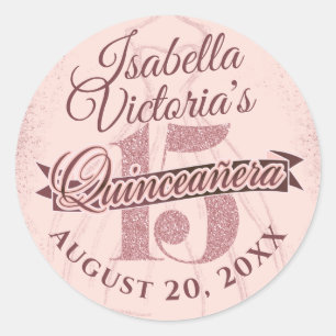 Quinceanera Rose Gold Glitzer Sparkasse Runder Aufkleber