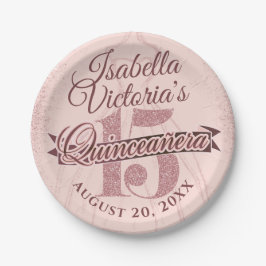 Quinceanera Rose Gold Glitzer Sparkone Pappteller
