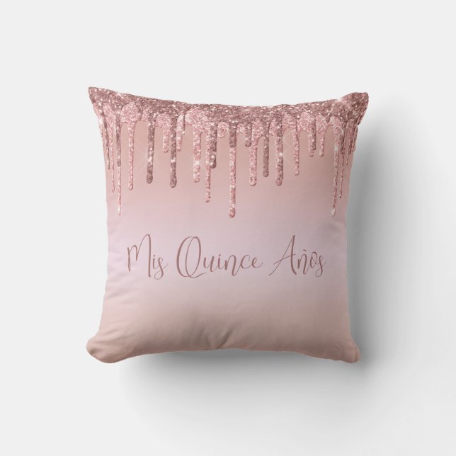 Quinceañera Rose Gold Glitzer Tropfen Kissen (Vorderseite)