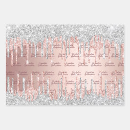 Quinceanera Rose Gold Glitzer Tropfen pink silber Geschenkpapier Set