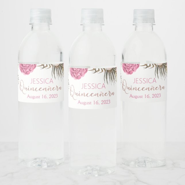 Quinceanera Rose Gold Glitzer Wasserflasche (Flaschen)