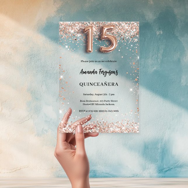Quinceanera Rose Gold klares Party Acryleinladungen (Von Creator hochgeladen)