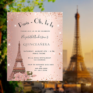 Quinceanera Rose gold Paris Einladung Flyer