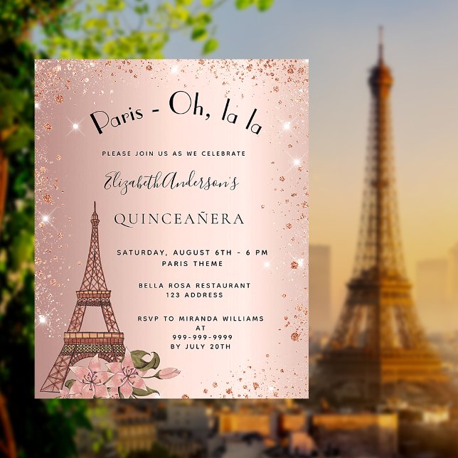 Quinceanera Rose gold Paris Einladung Flyer (Von Creator hochgeladen)