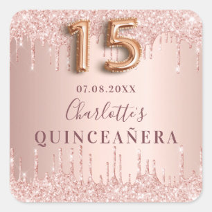 Quinceanera Rose Gold Quadratischer Aufkleber