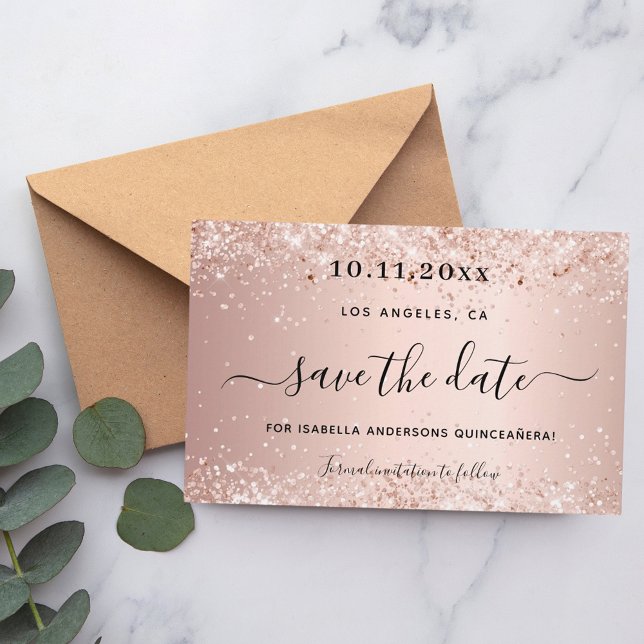 Quinceanera Rose Gold Save the Date Karte (Von Creator hochgeladen)
