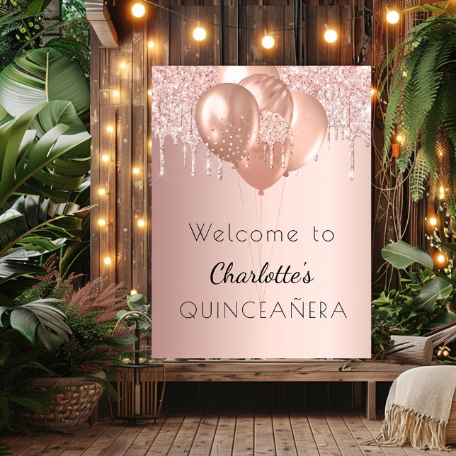 Quinceanera Rose Gold Schwarz Glitzer Empfang Poster (Von Creator hochgeladen)