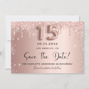 Quinceanera Rose Gold Silber Glitzer Save the Date
