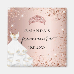 Quinceanera Rose Gold Tiara Kleid Glitzer Name Magnet