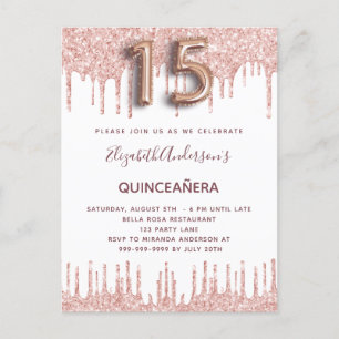 Quinceanera Rose Gold Tropfen rosa Einladungspostkarte