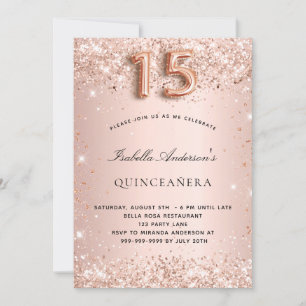 Quinceanera Rose Goldbarren Glitzer Einladung