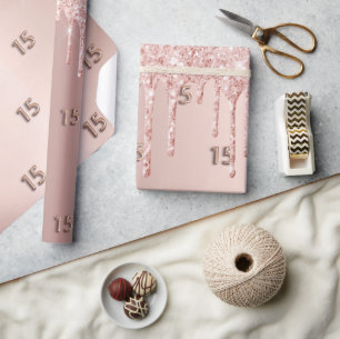 Quinceanera Rose Goldbarren Glitzer Tropfen Geschenkpapier