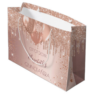 Quinceanera Rose Goldblüte Glitzer Ballons Große Geschenktüte