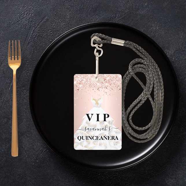 Quinceanera Rose Goldblüte Glitzer Staub Name Vip Ausweis (Von Creator hochgeladen)
