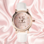 Quinceanera Rose Goldname Armbanduhr<br><div class="desc">Ein Quinceañera-Geschenk. Eine Hintergrundfarbe für den Farbverlauf in Rose. Name, Datum hinzufügen</div>