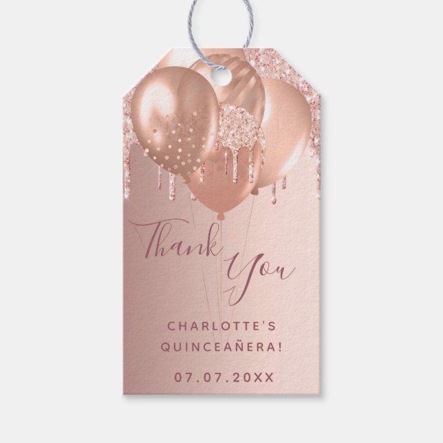 Quinceanera Rose Goldrot Danke Geschenkanhänger (Vorderseite)