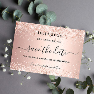 Quinceanera Rose Goldrot Party Save the Date Ankündigungspostkarte